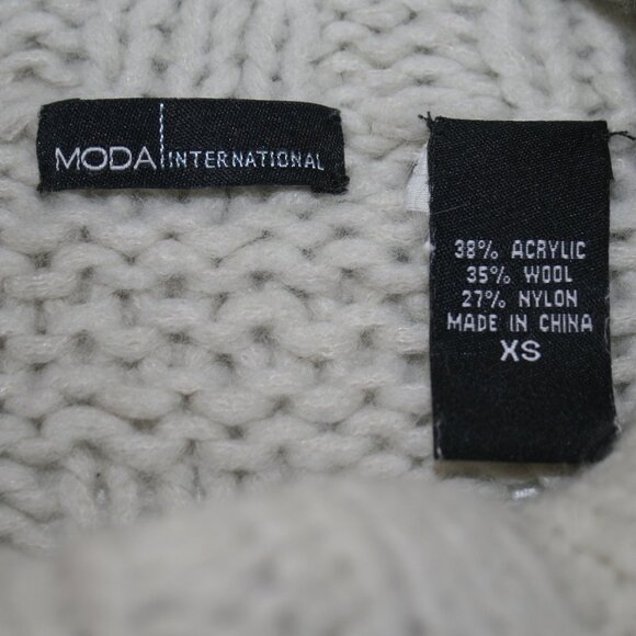 MODA INTERNATIONAL Sweater Oversized Wool Blend Turtleneck Chunky Off White XS - Picture 6 of 12